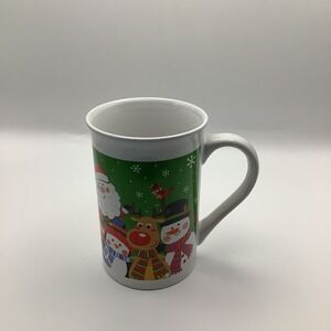Christmas Holiday Coffee Mug Green Santa Snowman Reindeer Festive Ceramic Cup